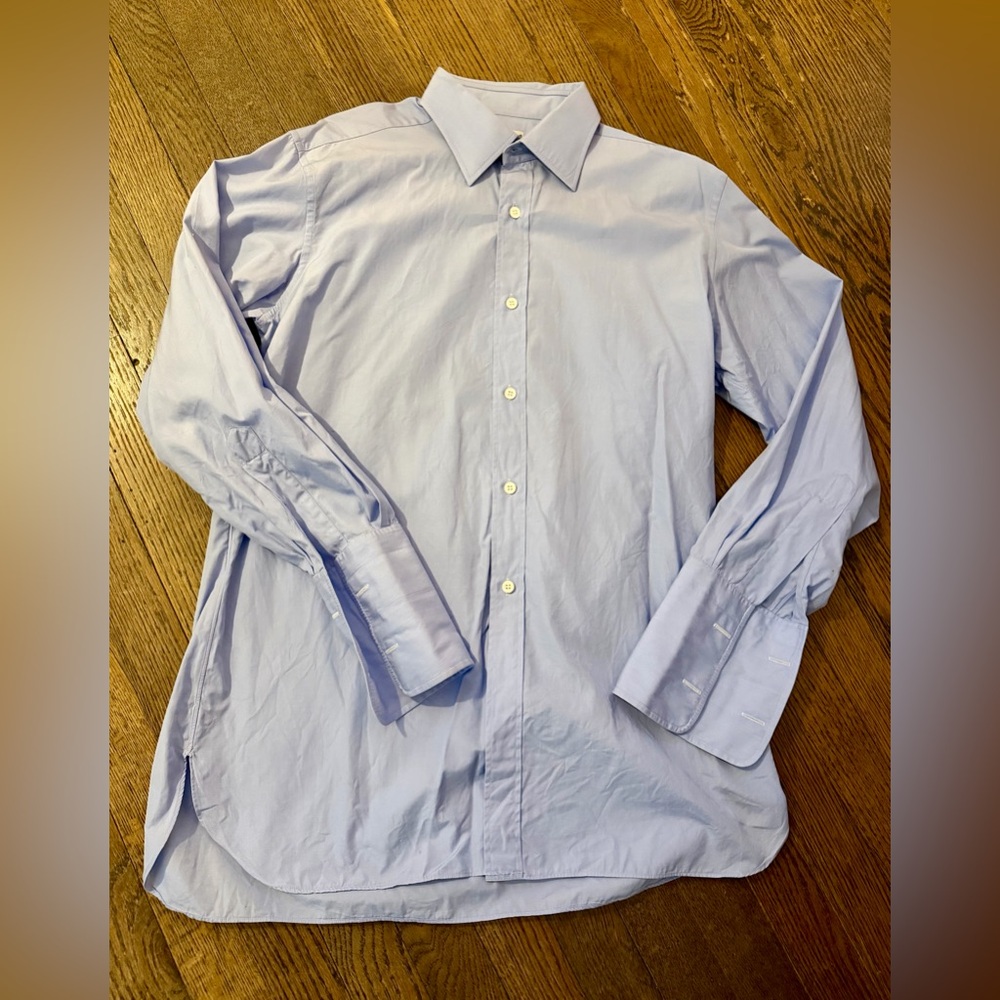 Charvet Dress Shirt Men's Blue French Cuffs Cotton France See Measurements